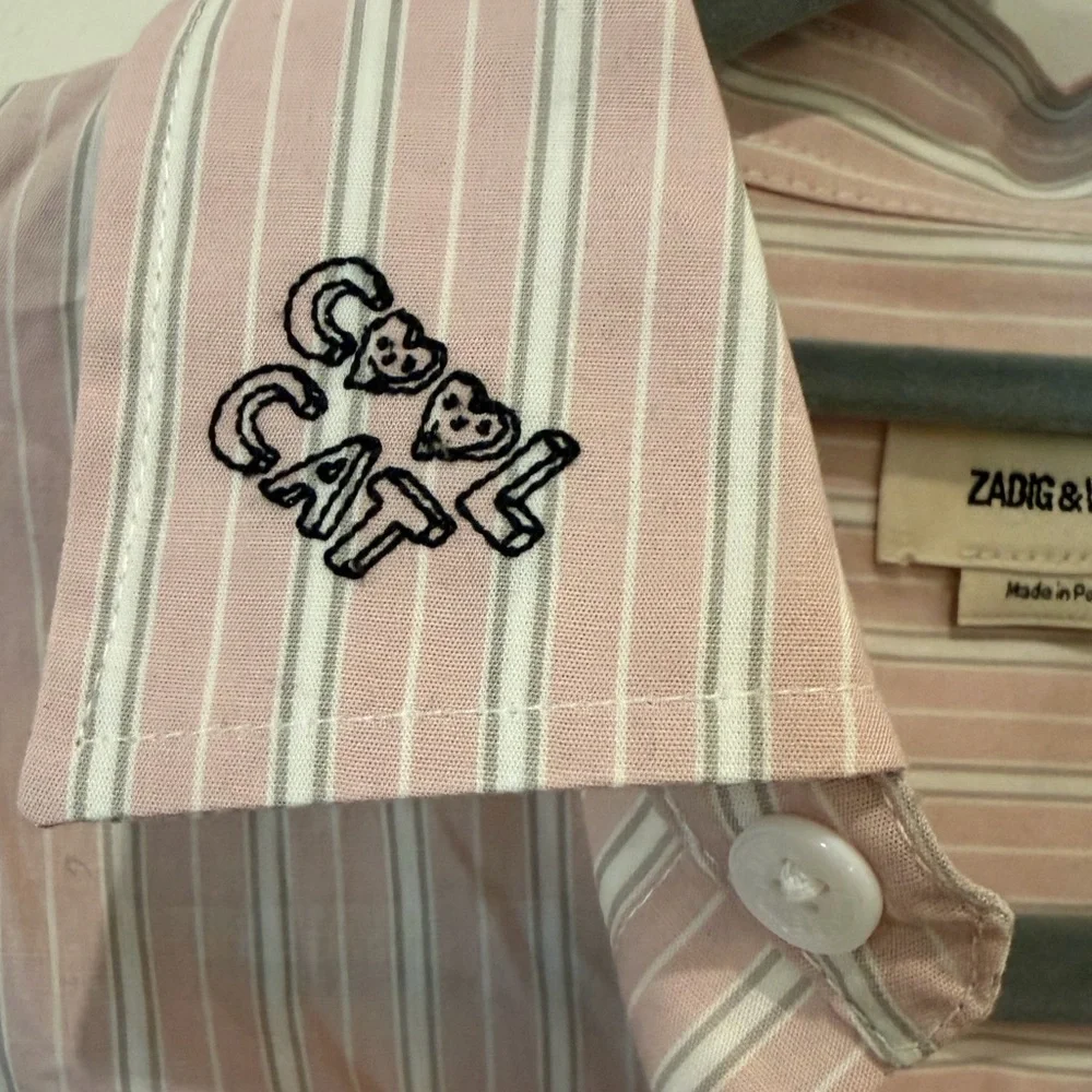 Zadig & Voltaire Sydna Raye Cool Cat Cotton Shirt NET's Tags Sz S Girlhood Core - Picture 8 of 15